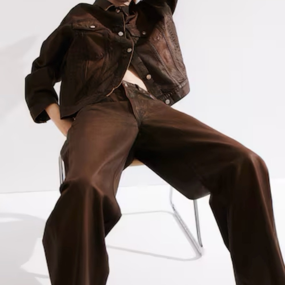 H&M Dark Brown Coated Cotton Twill Pants - Size 14 NWT $49.99